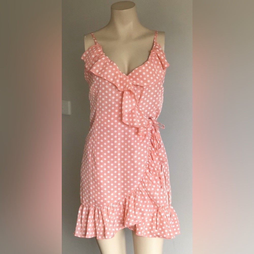 Pretty Little Thing Dorothea Pink Polka Dot Dress Size 14